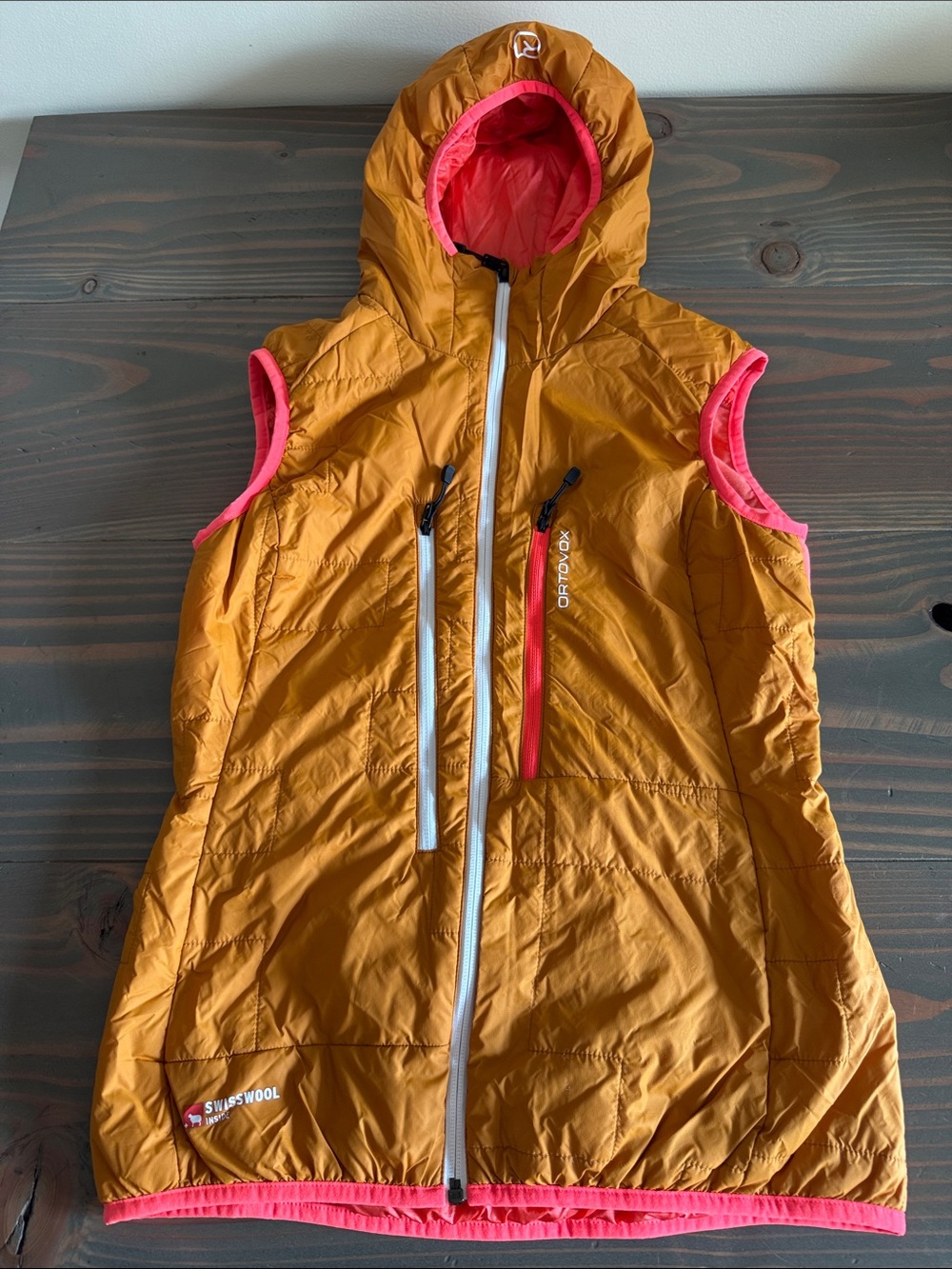 Ortovox Hooded Down Vest - Brown with Pink Trim